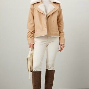 Derek Lam Tan Faux Leather Jacket with Shearling Lining
